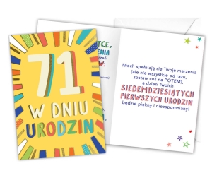 KARTKA 71 URODZINY LATKA LECĄ 18x12,5cm
