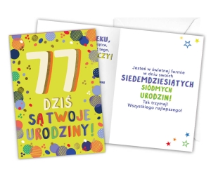KARTKA 77 URODZINY LATKA LECĄ 18x12,5cm