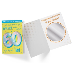 KARTKA 60 URODZINY ŚWIETNIE SIĘ WYGLĄDA ŻÓŁTA 17x12cm