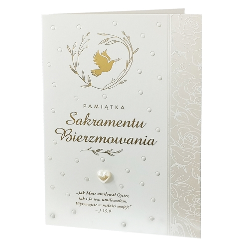 KARTKA BIERZMOWANIE PAMIĄTKA SAKRAMENTU GOŁĄB BEŻOWA 19x13cm