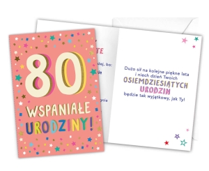 KARTKA 80 URODZINY LATKA LECĄ 18x12,5cm