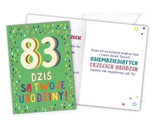 KARTKA 83 URODZINY LATKA LECĄ 18x12,5cm