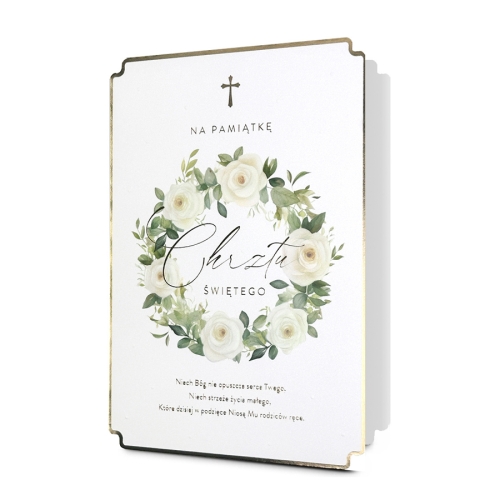 KARTKA CHRZEST ŚWIĘTY WIENIEC KRZYŻ BIAŁA 19x13cm