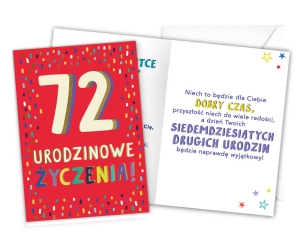 KARTKA 72 URODZINY LATKA LECĄ 18x12,5cm