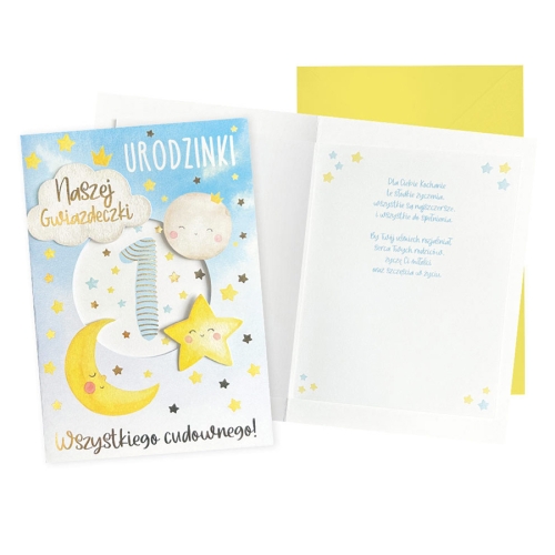 KARTKA ROCZEK NASZA GWIAZDECZKA KSIĘŻYC GWIAZDKI BŁĘKITNA 17x12cm 