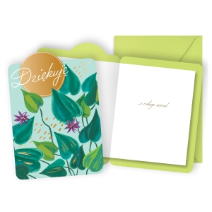 KARTKA PODZIĘKOWANIA DZIĘKUJĘ LIŚCIE BŁĘKITNO-ZIELONA 17x12cm