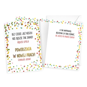 KARTKA POWODZENIA W NOWEJ PRACY GROSZKI BIAŁY 23x17cm