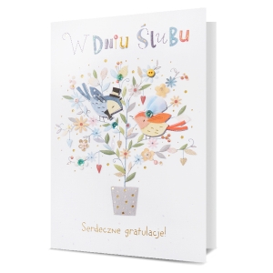 KARTKA ŚLUBNA W DNIU ŚLUBU KWIATY W DONICZCE KOLOROWA 19x13cm