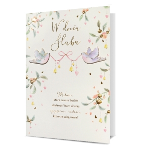 KARTKA ŚLUBNA W DNIU ŚLUBU PTASZKI BEŻOWA 19x13cm