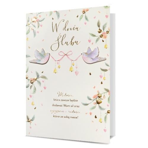 KARTKA ŚLUBNA W DNIU ŚLUBU PTASZKI BEŻOWA 19x13cm