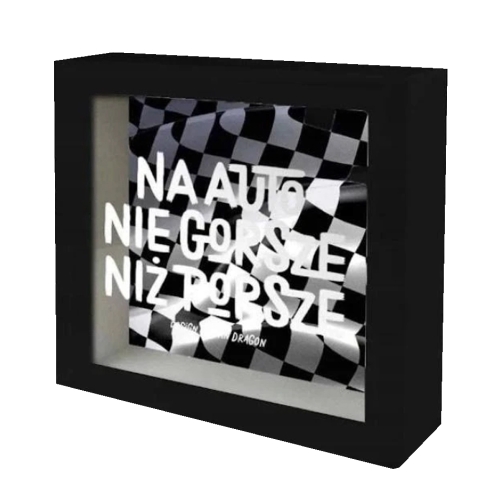 SKARBONKA NA AUTO NIE GORSZE NIŻ PORSZE BIAŁA 15x15cm