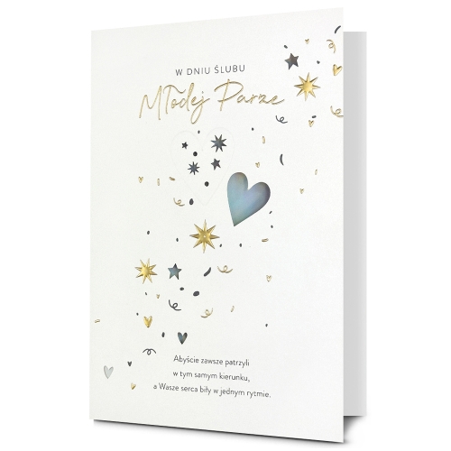KARTKA ŚLUBNA MŁODEJ PARZE GWIAZDKI BIAŁA 19x13cm