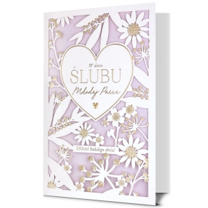 KARTKA ŚLUBNA W DNIU ŚLUBU SERCE KWIATY WYCINANA BIAŁO-RÓŻOWA 21x14cm
