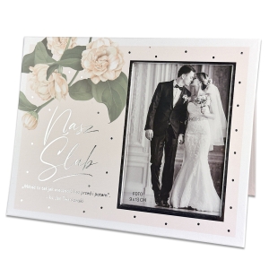 RAMKA NA ZDJĘCIE ŚLUB NASZ ŚLUB KWIATY KREMOWA 22,5x17,5cm