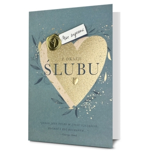 KARTKA ŚLUBNA Z OKAZJI ŚLUBU SERCE NIEBIESKA 19x13cm