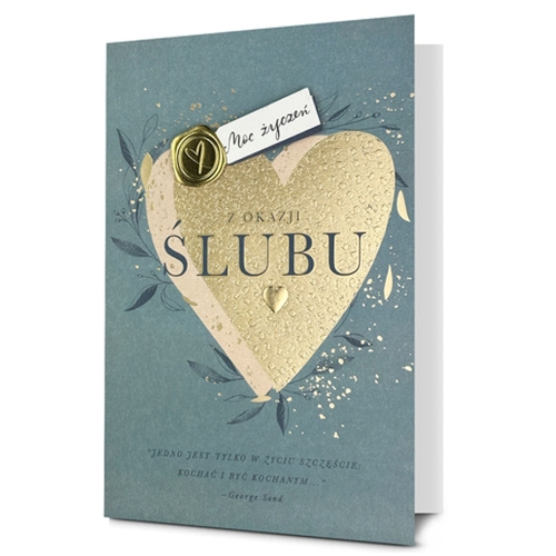 KARTKA ŚLUBNA Z OKAZJI ŚLUBU SERCE NIEBIESKA 19x13cm