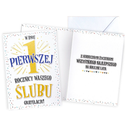 KARTKA 1. ROCZNICA ŚLUBU GRATULACJE BIAŁA 14x19cm