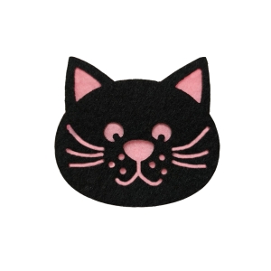 EMBLEMAT KOTEK FILCOWY RÓŻOWO-CZARNY 6x5,5cm