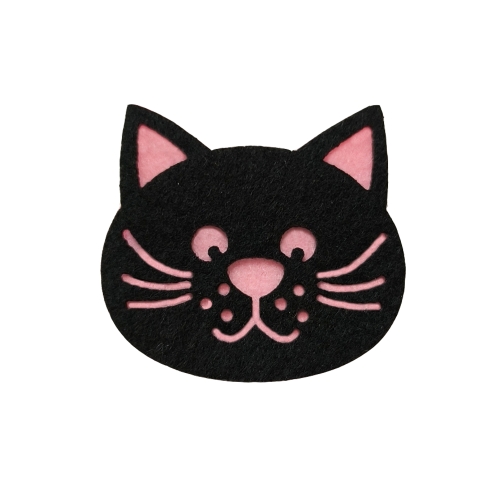 EMBLEMAT KOTEK FILCOWY RÓŻOWO-CZARNY 6x5,5cm