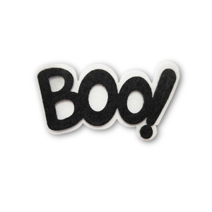 EMBLEMAT NAPIS BOO! FILCOWY BIAŁO-CZARNY 9x5cm