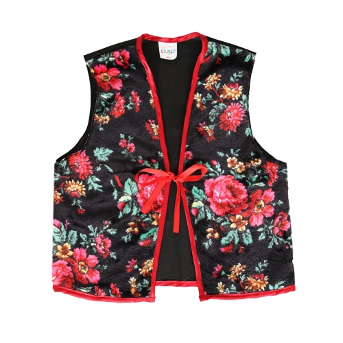 KAMIZELKA ŁOWICZANKA LUDOWA CZARNO-CZERWONA 98-110