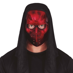 MASKA Z KAPTUREM HOKEISTA JASON VOORHEES CZARNO-CZERWONA