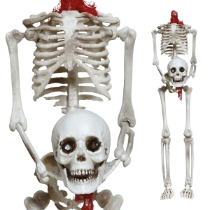 KUKŁA WISZĄCA SZKIELET Z ODERWANA GŁOWĄ BIAŁY 37cm
