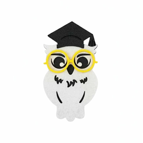 EMBLEMAT SOWA ABSOLWENT FILCOWA BIAŁA 8x4,5cm