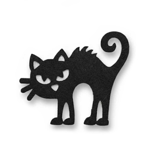 EMBLEMAT KOTEK Z WYGIĘTYM GRZBIETEM FILCOWY CZARNY 8x6,5cm