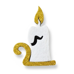 EMBLEMAT PŁONĄCA ŚWIECA FILC PIANKA BIAŁO-ZŁOTY 8,5x6cm