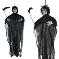 KUKŁA WISZĄCA DEMON Z KOSĄ W SZACIE ŚWIATŁO DŹWIĘK CZARNY 130cm