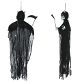 KUKŁA WISZĄCA DEMON Z KOSĄ W SZACIE ŚWIATŁO DŹWIĘK CZARNY 130cm