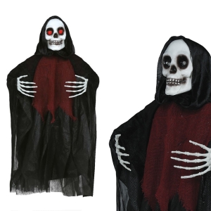 KUKŁA WISZĄCA SZKIELET Z CZERWONYMI OCZAMI CZARNY 60cm