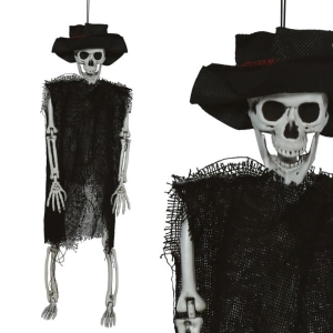 KUKŁA WISZĄCA SZKIELET W KAPELUSZU CZARNA 47cm