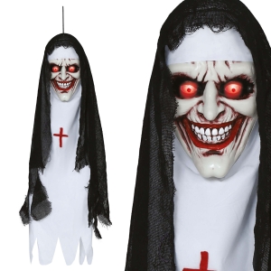 KUKŁA WISZĄCA UPIORNA ZAKONNICA ŚWIATŁO DŹWIĘK 90cm