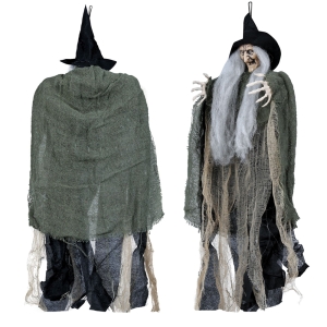 KUKŁA WISZĄCA WIEDŹMA DŁUGIE WŁOSY SZARA 50cm