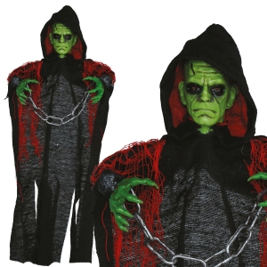 KUKŁA WISZĄCA ZOMBIE W ŁAŃCUCHACH TUNIKA CZARNO-ZIELONY 50cm