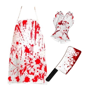 ZESTAW RZEŹNIKA ZAKRWAWIONY BIAŁO-CZERWONY 3el