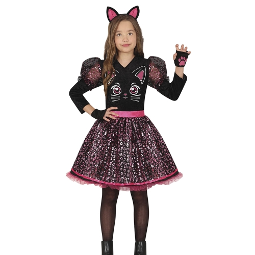 STRÓJ SUKIENKA KOTEK CĘTKI CZARNO-RÓŻOWA 142-148