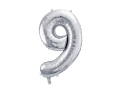 BALON CYFRA 9 SREBRNY 28'' 72cm