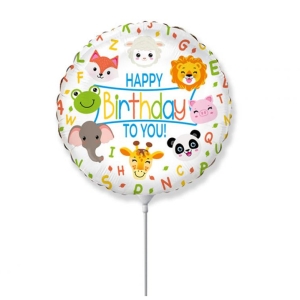 BALON HAPPY BIRTHDAY TO YOU ZWIERZĄTKA BIAŁY 9'' 14cm