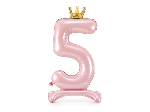 BALON PD CYFRA 5 STOJĄCY KORONA JASNORÓŻOWY 33'' 84cm