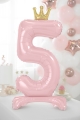 BALON PD CYFRA 5 STOJĄCY KORONA JASNORÓŻOWY 33'' 84cm
