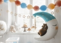 BALON PARTY DECO MIŚ NA KSIĘŻYCU BIAŁO-BŁĘKITNY 39'' 98cm