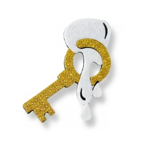 EMBLEMAT KLUCZ Z WOSKIEM FILC PIANKA BIAŁO-ZŁOTY 9x6cm