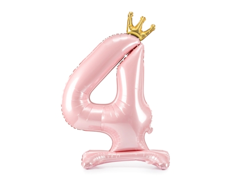 BALON PD CYFRA 4 STOJĄCY KORONA JASNORÓŻOWY 33'' 84cm