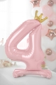 BALON PD CYFRA 4 STOJĄCY KORONA JASNORÓŻOWY 33'' 84cm