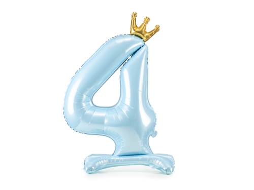 BALON PD CYFRA 4 STOJĄCY KORONA BŁĘKITNY 33'' 84cm