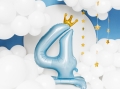 BALON PD CYFRA 4 STOJĄCY KORONA BŁĘKITNY 33'' 84cm