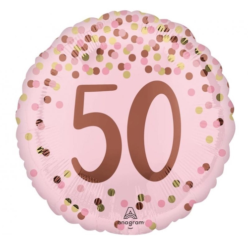 BALON ANAGRAM 50 URODZINY GROSZKI RÓŻOWY 18" 46cm